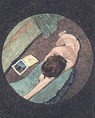 Woman reading, seen from above