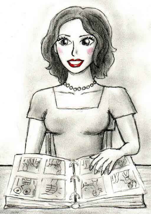 Mary looking at photo album